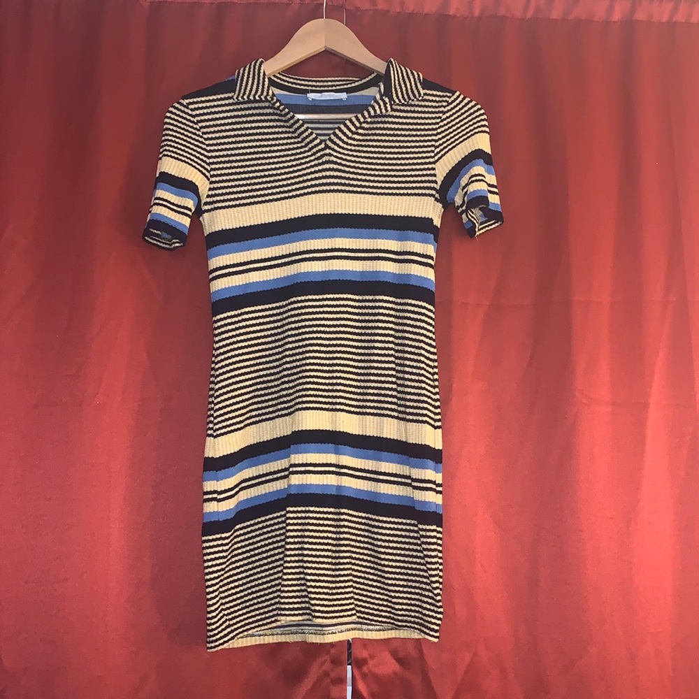 Zara collar horizontal strip dress